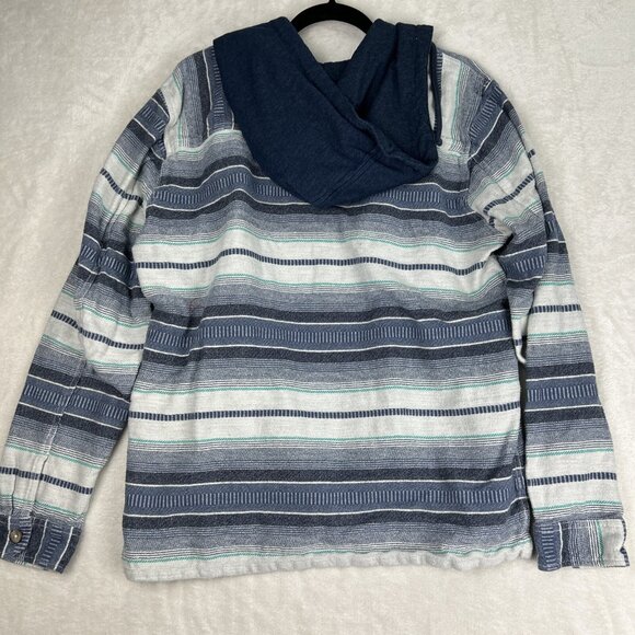 Billabong Hooded Button Shirt Men's XL Black Blue Hoodie Long Sleeve Striped - Picture 6 of 8